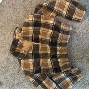 Plaid thick fuzzy jacket with quarter zip